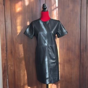Faux Leather Seamed Pocketed Shift Dress 8